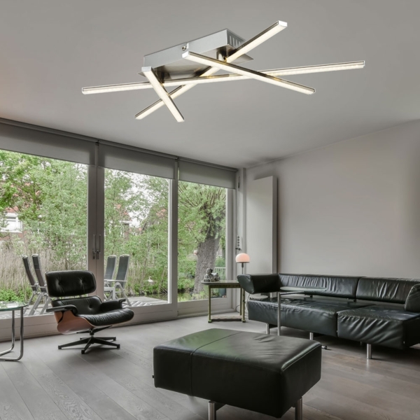 LED Deckenstrahler, Glitzerfolie, 4 Stäbe, Nickel, Design