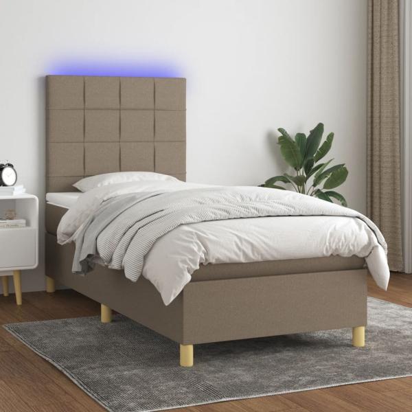 vidaXL Boxspringbett mit Matratze & LED Taupe 100x200 cm Stoff 3135417