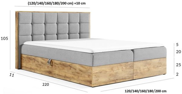 Boxspringbett Schlafzimmerbett KALYPSO 140x220cm Stoff Braun inkl. Bettkasten Bild 4