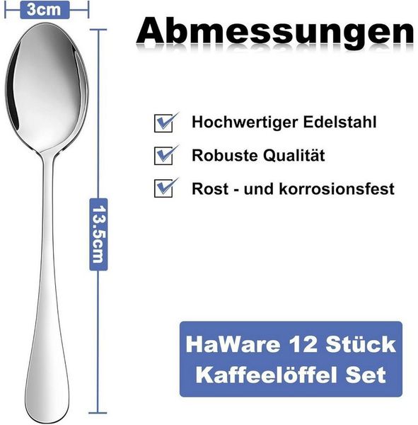 LuxusKollektion Salatbesteck Teelöffel Kaffeelöffel Espressolöffel Edelstahl 12 Stück Runder Griff