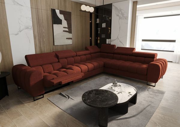 Ecksofa Schlafsofa BASTIEN RELAX in Stoff Moly Ziegelrot Ottomane Rechts