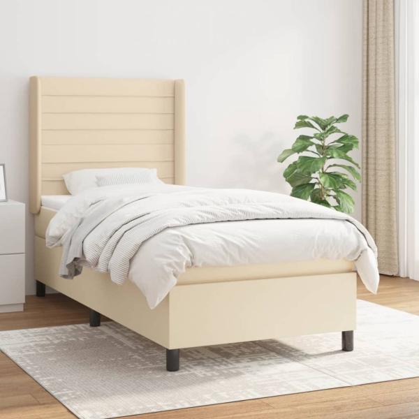 vidaXL Boxspringbett mit Matratze Creme 90x190 cm Stoff 3131478