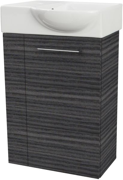 FACKELMANN SBC B.PERFEKT Gäste WC Waschtisch Set 45 cm breit, Anthrazit Holzoptik, Waschbecken Keramik Weiß, Türanschlag rechts