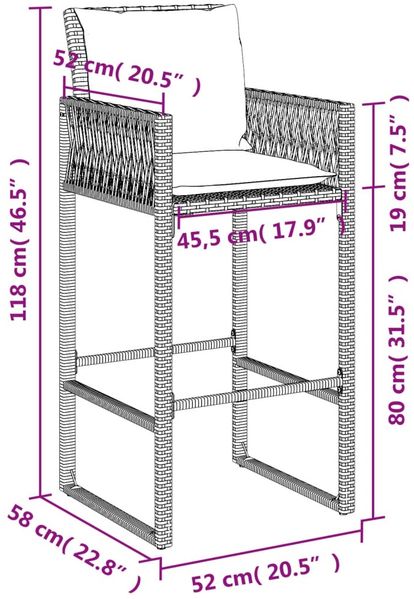 vidaXL Garten-Barhocker mit Kissen 2 Stk. Braun Poly Rattan 368706 Bild 11