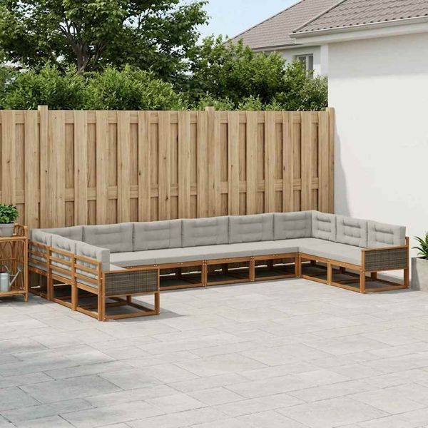 vidaXL Outdoor-Sofagarnitur mit Kissen 10 pcs Natürlich und Hellgrau 3382919
