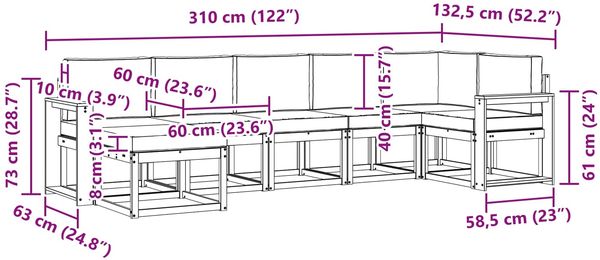vidaXL Outdoor-Sofagarnitur mit Kissen 7 pcs Natürlich und Hellgrau 3366714 Bild 11