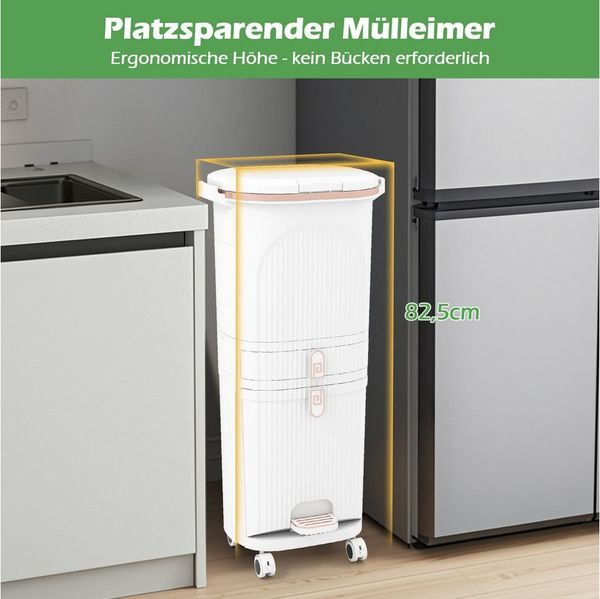 COSTWAY Mülleimer, Küche, Mülltrennsystem 3 Fächer, Schublade mit Rollen
