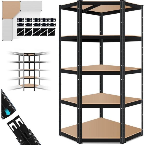 MASKO® Eckregal Lagerregal Schwerlastregal, Kellerregal, 180x75x40cm , bis 875 kg, 5 verstellbare Ablagen, MDF-Platten Regal aus Metall, Steckregal, Werkstattregal, Keller, Garage Schwarz