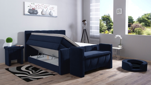 Meisterbetten Boxspringbett Roki 240x220 in VS-Blau, Matratzenbezug Nano, Ergoflex-Topper, mit Fussteil Bild 3