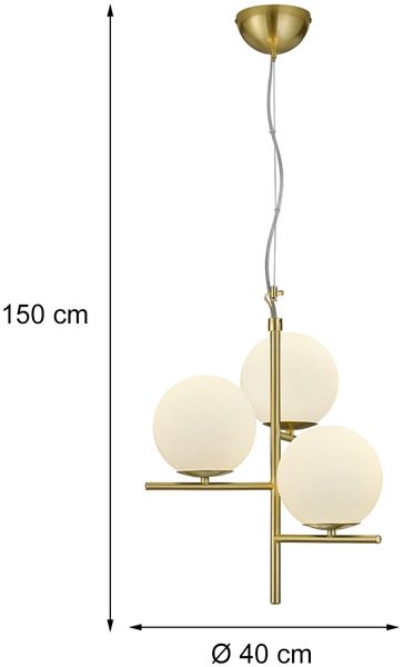 Pendelleuchte PURE 3-flammig in Messing mit Glaskugeln aus Opalglas, Ø 40cm Bild 4