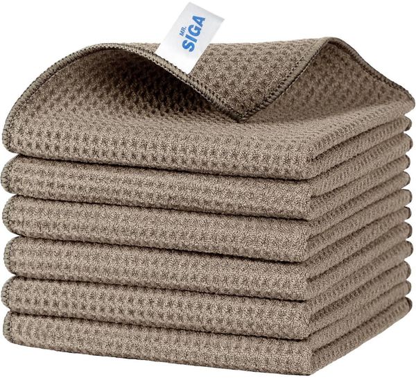MR. SIGA Waffeltücher Mikrofasertuch 6er Set saugfähige Reinigungstücher Braun