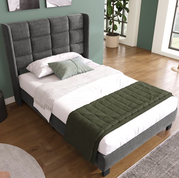 Polsterbett 90x200 cm aus Leinen mit Lattenrost – zeitloses Design