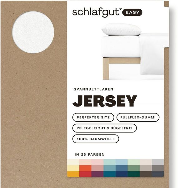 Schlafgut 'Easy' Spannbettlaken, Jersey, 100% Baumwolle, rundum Gummizug, für Matratzen bis 22 cm Höhe, Full-white, S 90x190 cm - 100x200 cm