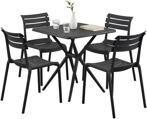 Gartenmöbel-Set KLARA mit 4 Stühlen - 190 x 190 x 82 cm, Kunststoff, Schwarz | Balkonset Gartenset Tisch mit Stühlen Bistroset Outdoor