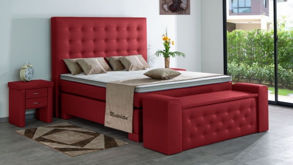 Meisterbetten Boxspringbett Kimm 100x220 in KL-Loud Red, Matratzenbezug Nano, Ergoflex-Topper
