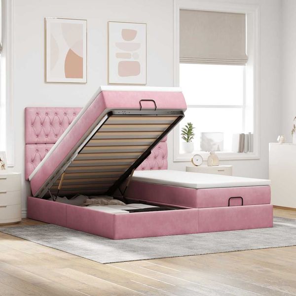 vidaXL Ottoman-Bett mit Matratzen Rosa 180x200 cm Samt 3313795