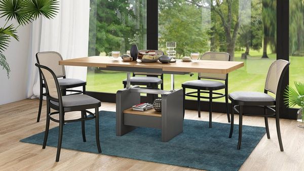 designimpex Couchtisch Design Wohnzimmertisch Lexus höhenverstellbar ausziehbar Schublade, Funktionstisch, Wohnzimmertisch, Tisch, Esstisch, Sofatisch