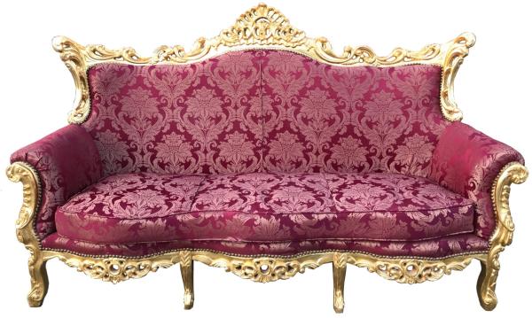 Casa Padrino Barock 3er Sofa Bordeaux Rot Muster / Gold - Wohnzimmer Möbel Couch Lounge