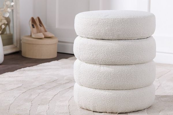 riess-ambiente Sitzhocker VOGUE Ø50cm creme weiß (Einzelartikel, 1 St), Wohnzimmer · Bouclé · rund · mit Stauraum · Scandinavian Design
