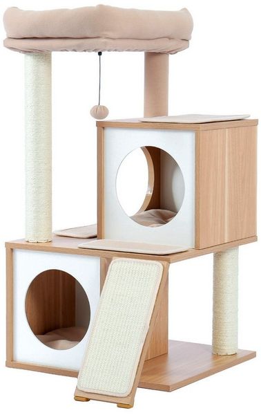 PAWZ Road Kratzbaum Holz Kratzbaum Katzenbaum Sisal Katzenmöbel Katzenhöhle, Grau, aus Holz