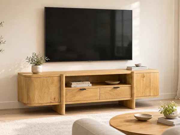 Vente-unique - MELYRAN TV unit Holz, Platte Beige - B 40 cm x H 50 cm x L 175 cm