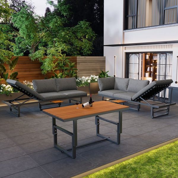 Merax Gartenlounge-Set mit verstellbaren Module, (3-tlg, 2 Bänke, 1 Tisch), Gartenmöbel Set Akazie, höhenverstellbar, Balkonmöbel, Sitzgruppe