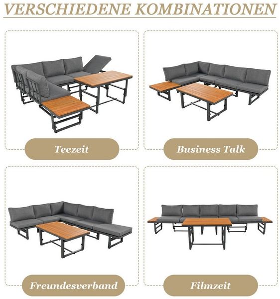Merax Gartenlounge-Set mit verstellbaren Module, (3-tlg, 2 Bänke, 1 Tisch), Gartenmöbel Set Akazie, höhenverstellbar, Balkonmöbel, Sitzgruppe Bild 2