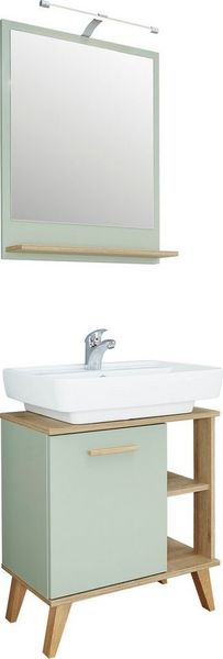 Saphir Badmöbel-Set Quickset 2-teilig, Waschbeckenunterschrank mit LED-Spiegel, (2-St), Waschplatz inkl. Türdämpfer, 60,5 cm breit, 1 Tür, seitliche Ablagen
