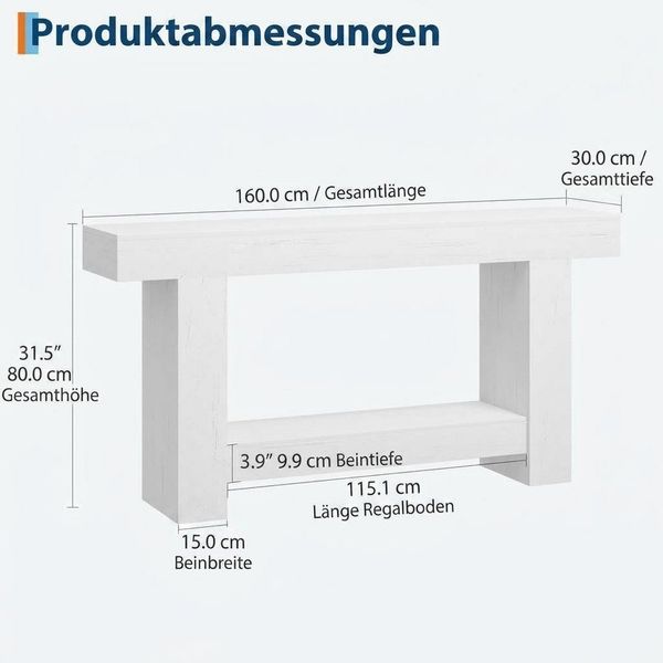 GarveeMore Konsolentisch 120/160cm Flurtisch Sofatisch Eingangstisch Beistelltisch