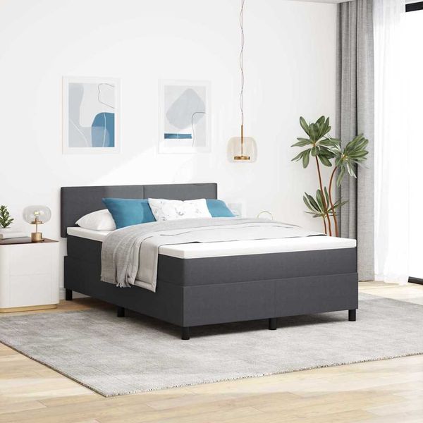 vidaXL LED Boxspringbett Dunkelgrau und Weiß 160 x 200 cm Cordstoff 3337608