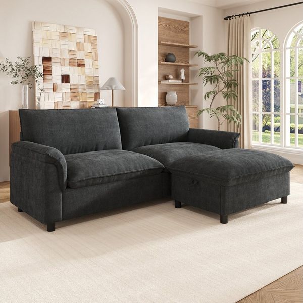 Merax Ecksofa Cloud Sofa 3-Sitzer mit Schlaffunktion, Stauraumhocker, 1 Teile, Modulares Chenille Soffa, Deep Seat Wohnzimmersofa Groß, Couch