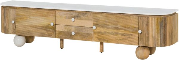 TV-Board Mango 220x40x50 natur lackiert / Marmor weiß FLORENZ #102