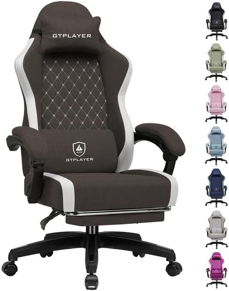 GTPLAYER Gaming Stuhl Ergonomischer, PC Stuhl Atmungsaktiver Stoff, Groß und Hoch Drehbarer Schreibtischstuhl mit Fußstütze,Verstellbare Lendenwirbelstütze und Kopfstütze,Braun