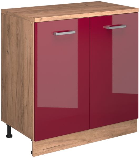 Küchenschrank für Dachschrägen R-Line Rot Hochglanz 80 cm ohne Schräge mit 2 Türen Vicco