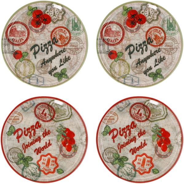 4er Set Pizzateller Moskau & Rot grün rot Ø31,5cm Platte XL-Teller Porzellan