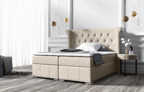 Boxspringbett Schlafzimmerbett BUGRA, Sand, 180x200 cm, Stoff Matt Velvet