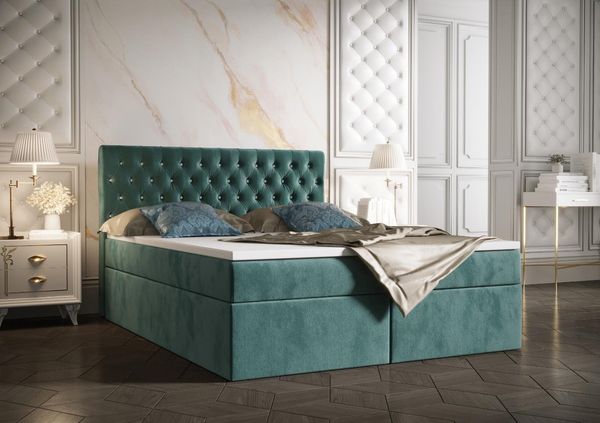 B&B Home 'Monett' Boxspringbett mit Bettkasten, Samt, Türkis, 180x200 cm