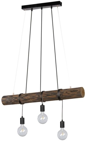 Hängelampe, Holz Metall, schwarz, Höhenverstellbar, 3x E27