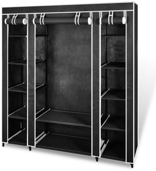 vidaXL Stoffschrank mit Fächern Kleiderstangen 45×150×176 cm Schwarz 240495