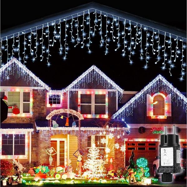 Salcar LED-Lichtervorhang LED Lichterkette Eisregen Lichtervorhang Weihnachtsdeko Aussen 8 Modi, 10m, 400er LED Lichtervorhang, Timer und Memory-Funktion, Kaltweiß