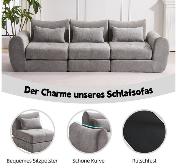 Leawin Sofa Sofas Wohnzimmer, modulares Sofa mit Schlaffunktion L-Form, Werkzeuglos montierbar, wandelbar & ideal für kleine Räume Bild 4
