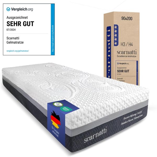 Scarnatti Excellence Matratze 80x200 cm Höhe 27 cm 7 Zonen H3/H4 Gelschaummatratze Memory Foam CoolGel Bambuskohle Wendematratze