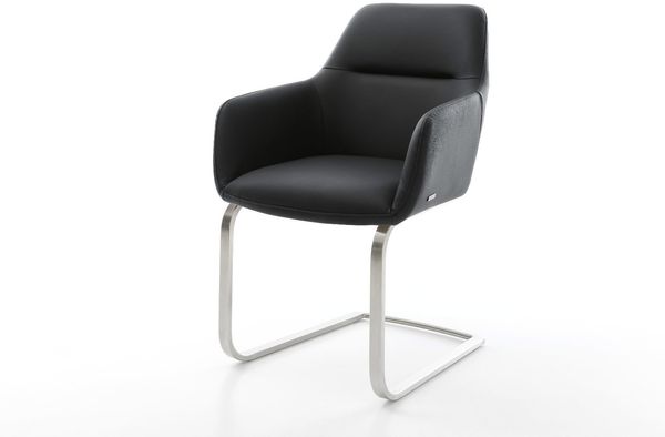 Freischwinger Pejo-Flex Echt-Leder Schwarz Freischwinger flach Edelstahl Taschenfederkern