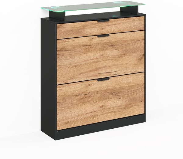 Schuhkipper Alex Goldkraft Eiche/Anthrazit 89 x 105 cm mit LED-Beleuchtung Vicco