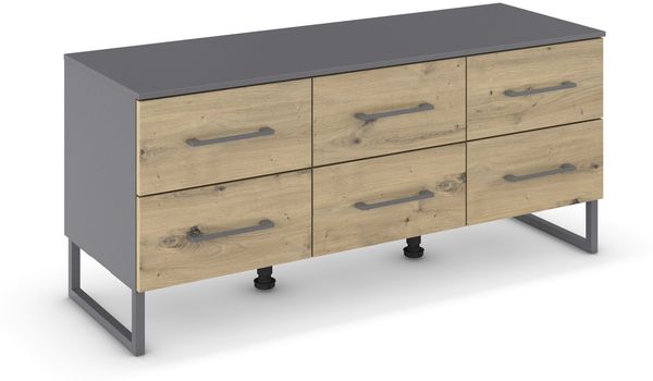 Lowboard >Butte< in Eiche Artisan / grau metallic - 120x53x42 (BxHxT)