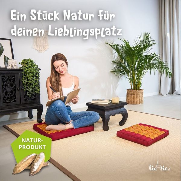 livasia Sitzkissen Sitzkissen 35 cm, vegan und handgefertigt, 35x35x6cm, Kapok