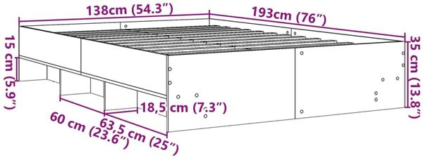 vidaXL Bettgestell Betongrau 135x190 cm Holzwerkstoff 3295691 Bild 10