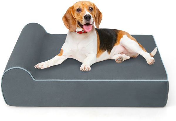 Orthopädisches Hundebett für große Hunde Memory-Schaum Haustierbett mit Kopfstütze Grau