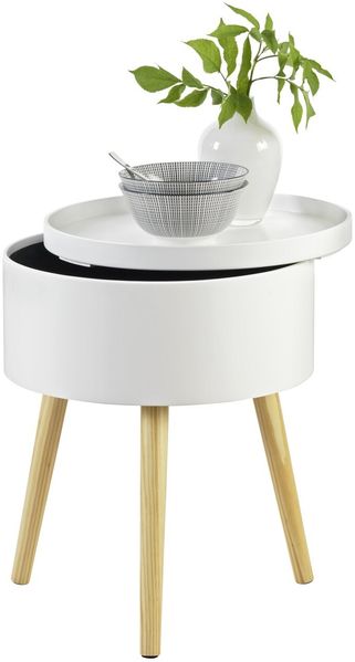 Carryhome 'Lola' Beistelltisch, MDF weiß, 38 x 48.5 x 38 cm, Korpus MDF weiß mit Holzfüßen naturfarbig