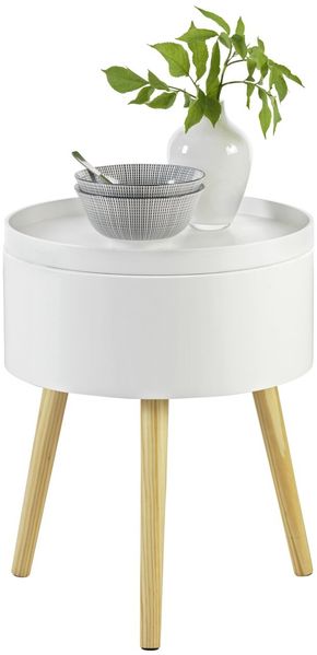 Carryhome 'Lola' Beistelltisch, MDF weiß, 38 x 48.5 x 38 cm, Korpus MDF weiß mit Holzfüßen naturfarbig